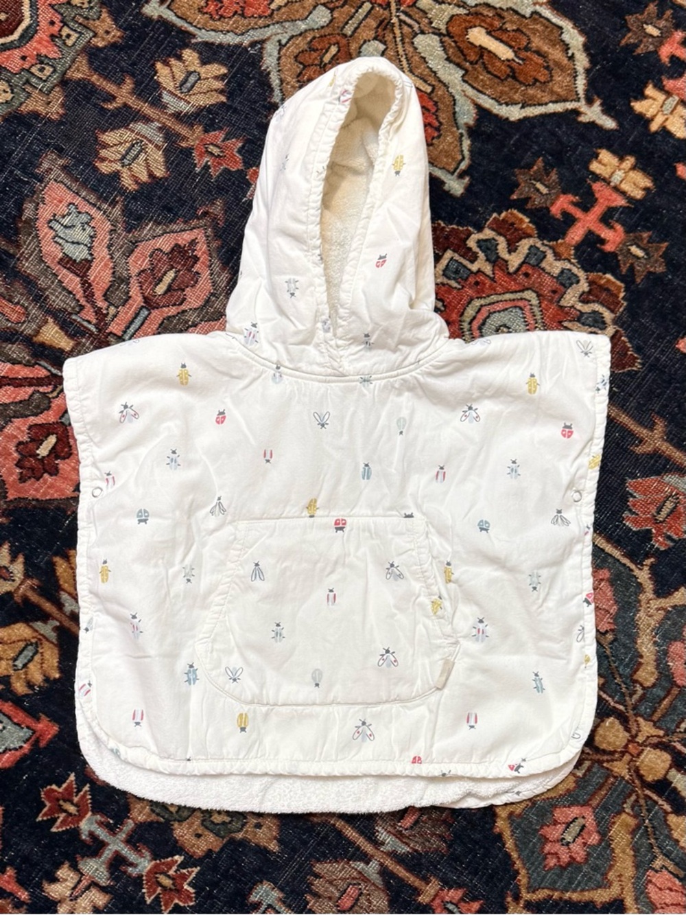 Children's White Hooded Swim Poncho with Pastel Bug Print Size 12-24 months